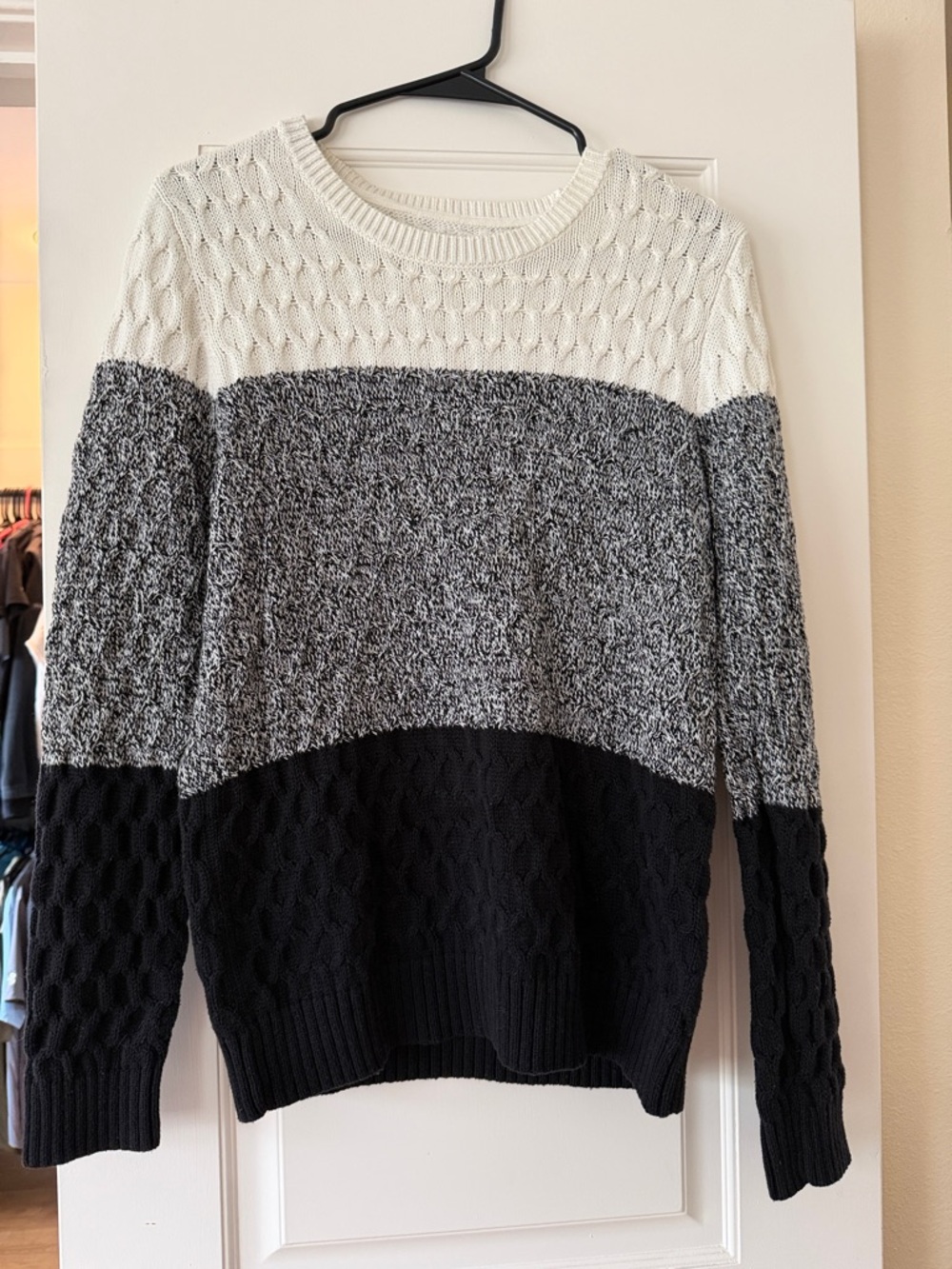 croft & barrow White, Gray & Black Colorblock Cable-Knit Sweater